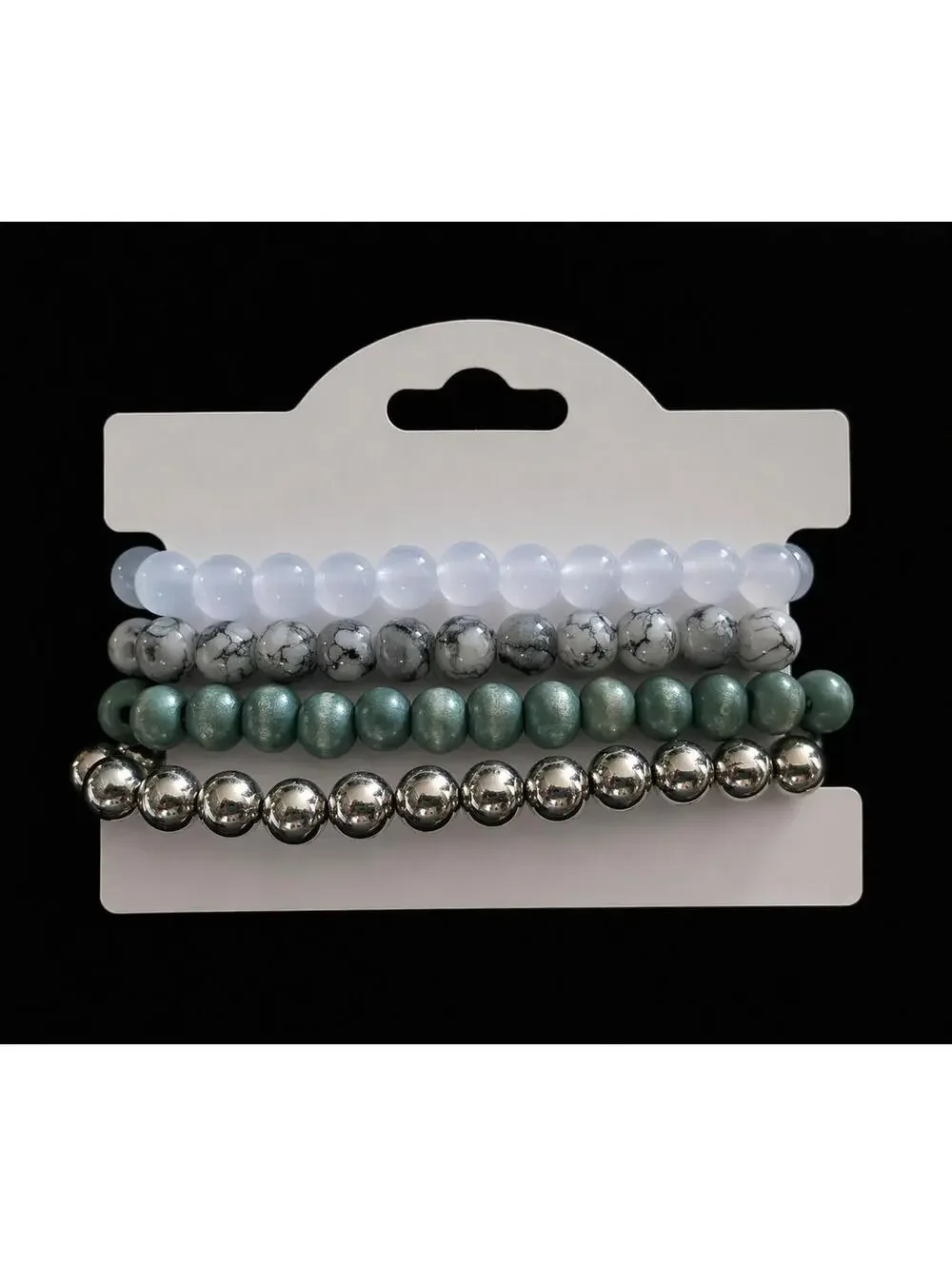 Set of 4 glass and metal‎ bread Boho stretch bracelets